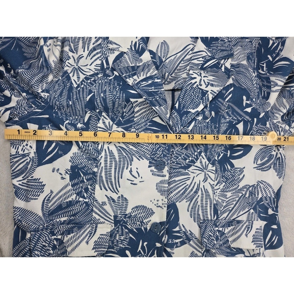 Coldwater Creek Womens L Blue White Tropical Leaf Cotton Blazer Jacket Coastal - Picture 6 of 9